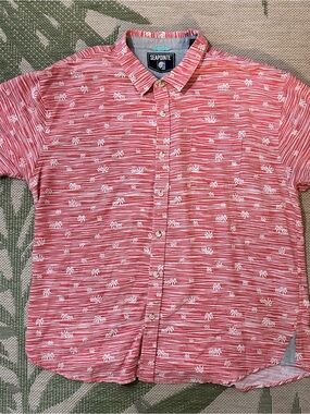 Seapointe Coral Colored Palm-Print Short-Sleeve Men’s Button-Down Aloha Shirt